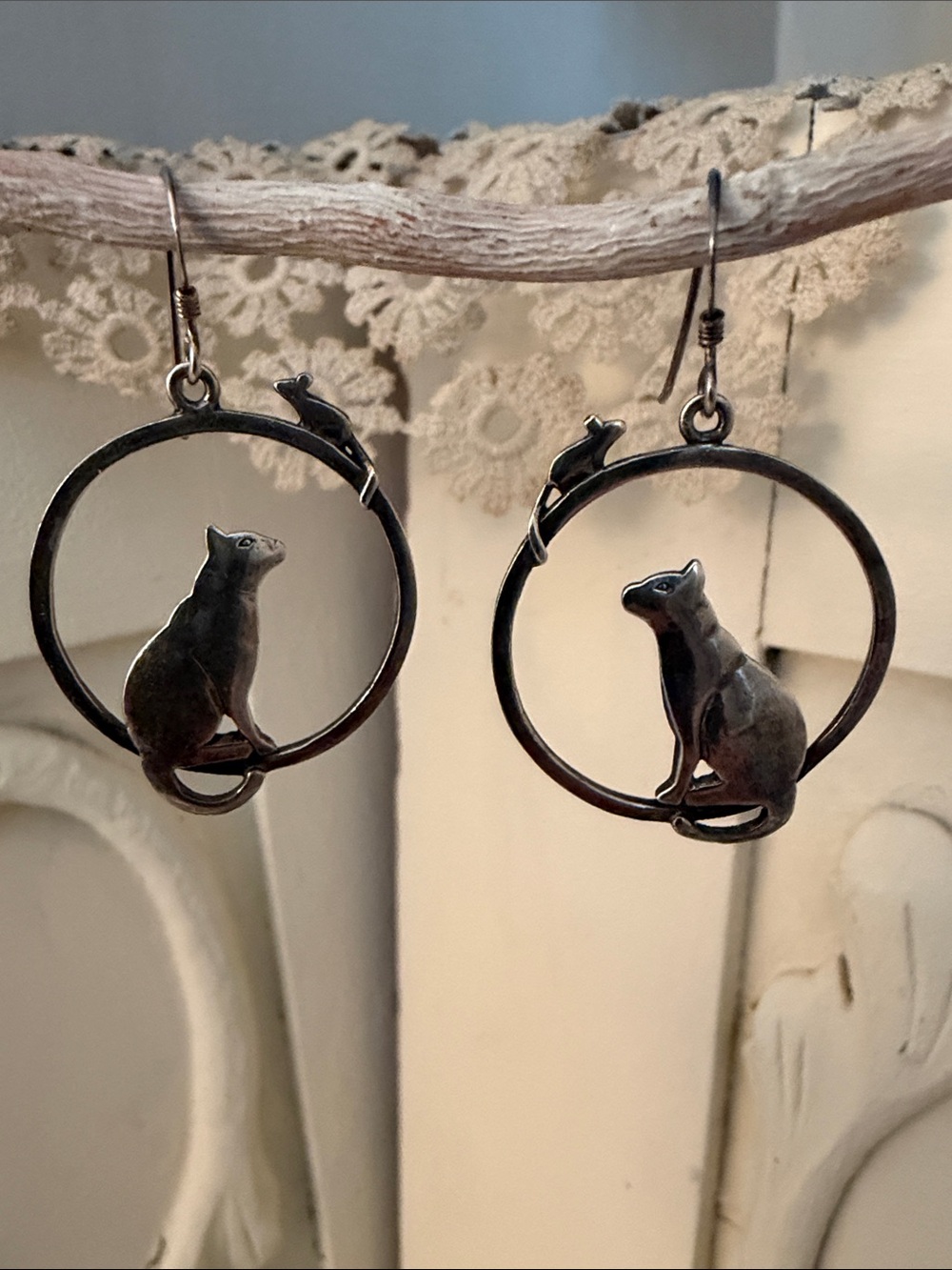 Cat & Mouse Dangle Earrings in Sterling Silver